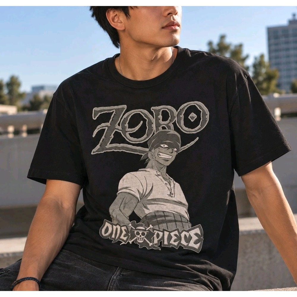 One Piece Zoro Graphic T Shirt Mens Medium Black Anime Manga Roronoa Tee